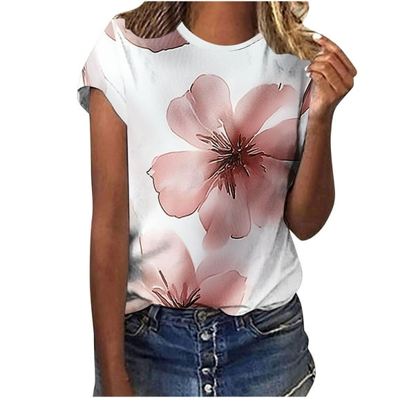 Summer Shirts for Women 2025 Vacation Trendy Plus Size Women's Clothing Womens Shirts Dressy Casual White Crewneck Tee Women Women Summer Short Sleeve Tops