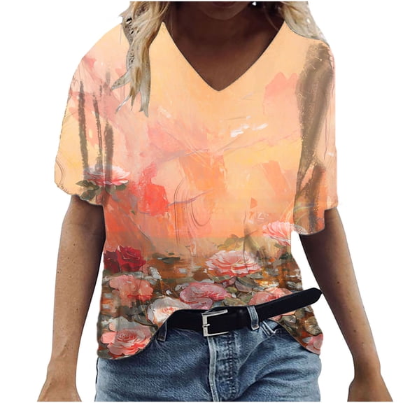 Summer Shirts Womens Vneck Tops Short Sleeve Tshirt for Women Summer 2025