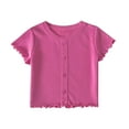 thumbnail image 1 of Summer Shirts for Girls Crewneck Ruffle Short Sleeve Tees Casual Button Flounce T-shirts, 1 of 5