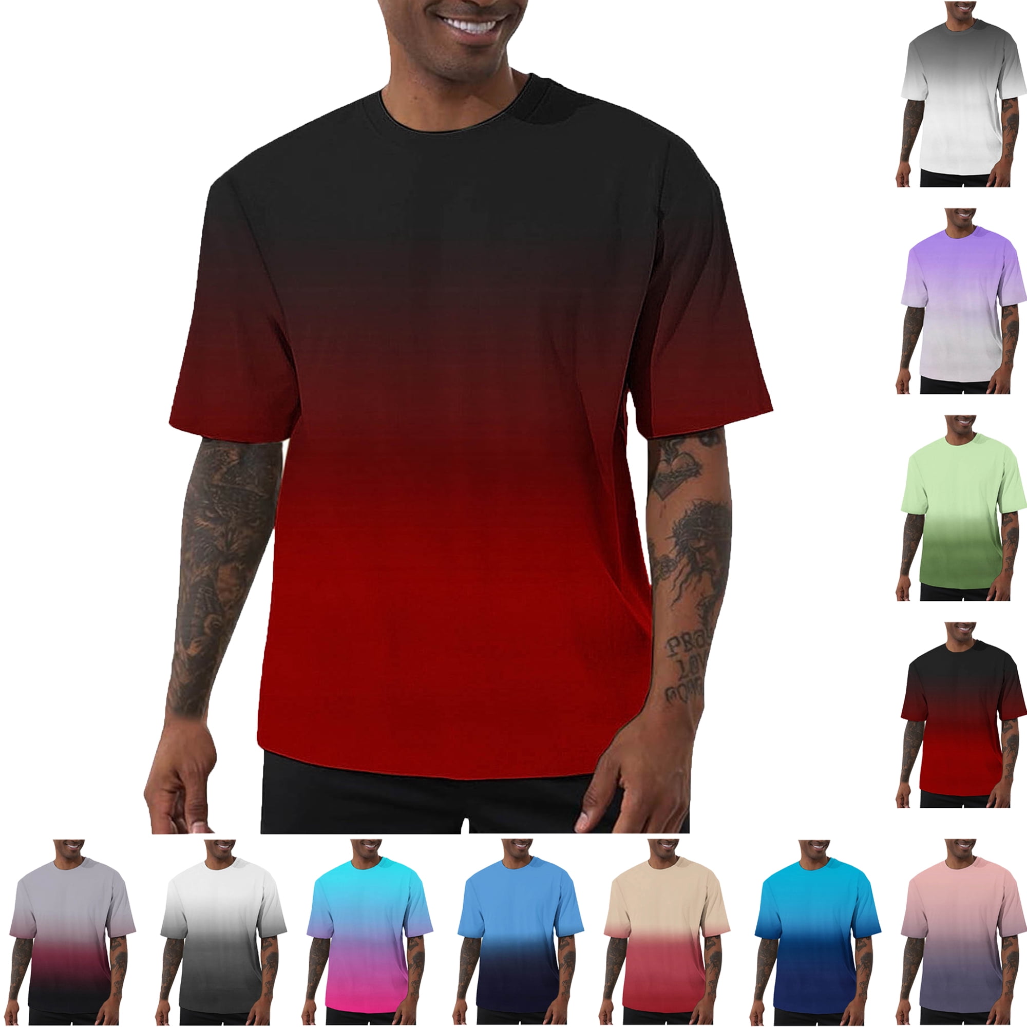 Summer Shirts for Men Black Short Sleeve Crew Neck Gradient T Shirt S-XXL Men’s clothes under $7