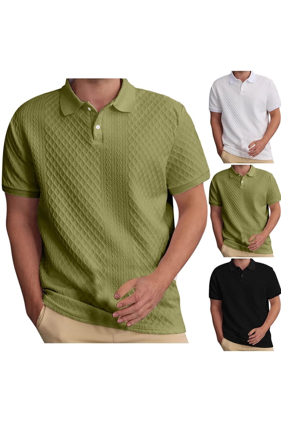 Summer Shirts for Men Button Placket Solid Color Short Sleeved Lapel Basic Texture Short Sleeved Collar Top/shirt Black S-2XL