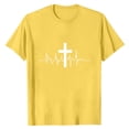 thumbnail image 1 of Summer Shirts for Men Fashion Print Round Neck Pullover T-Shirt Short Sleeve Blouse Yellow,S, 1 of 4