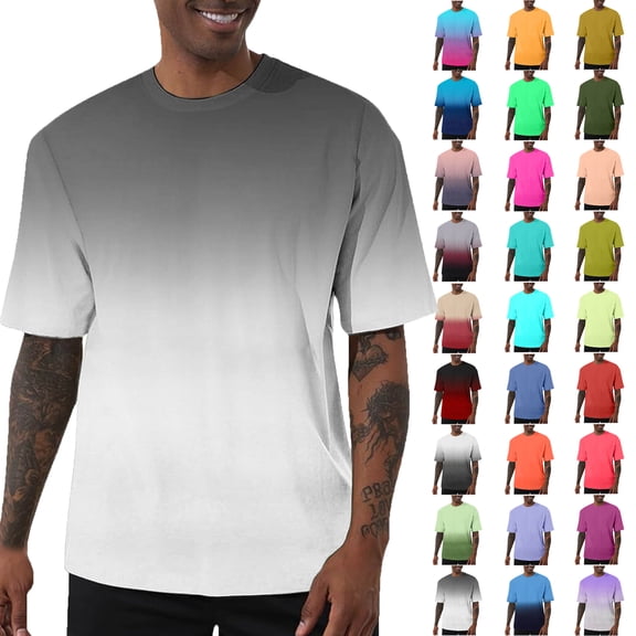 Summer Shirts for Men Gray Short Sleeve Crew Neck Gradient T Shirt S-5XL Men’s clothes under $7