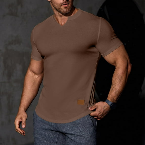 Summer Shirts for Men Plus Size Mens Casual Slim Solid Color V-Neck Short Sleeve Tops Sport Compression Shirt Lougnewear for Mens S-3XL
