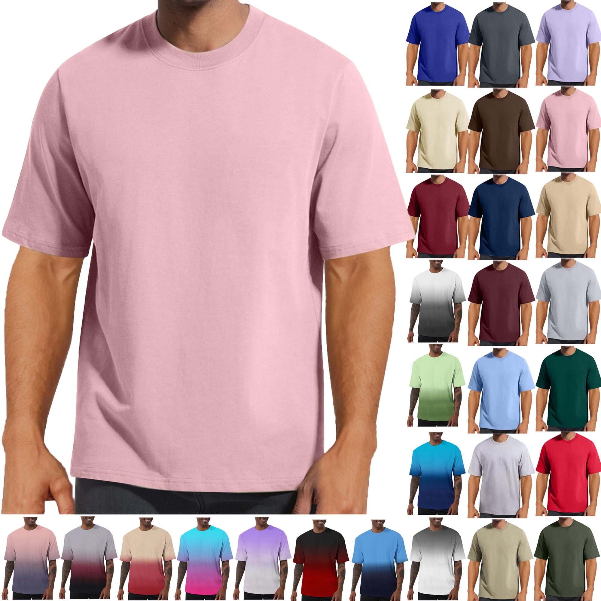 Summer Shirts for Men Short Sleeve Crew Neck Solid Color T-Shirt S