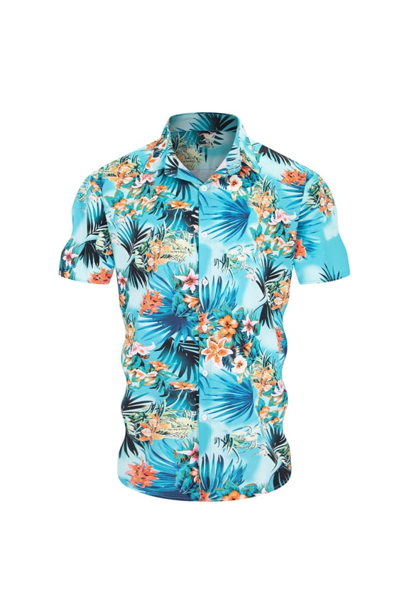 Summer Shirts for Men Vacation Classic Comfort Stretch Formal Short Sleeve Button Down Slim Fit Hawaiian Shirt for Men