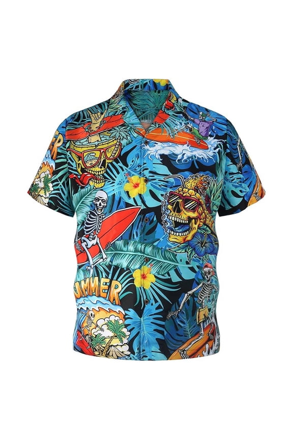 Summer Shirts for Men Vacation Printed Short Sleeve Button Down Top Slim Comfortable Soft Lightweight Hawaiian Shirt