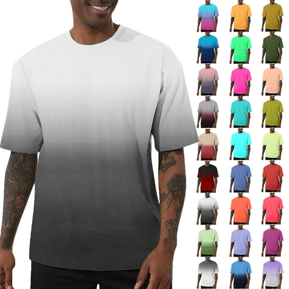 Summer Shirts for Men White Short Sleeve Crew Neck Gradient T Shirt S-5XL Men’s clothes under $7
