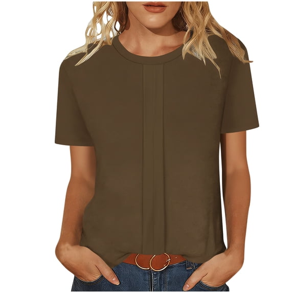 Summer Shirts for Women Fashionable Casual Loose Round Neck Short Sleeved T-Shirts Solid Color Top