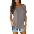 thumbnail image 1 of Summer Shirts for Women Plus Size V Neck Short Sleeve Top Solid Color Tunic Tops Loose Blouse Casual Holiday Party Tops T Shirt, 1 of 5