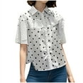thumbnail image 1 of Summer Shirts for Women Polka Dot V Neck Button T-Shirt Loose Fit Casual Business Work Blouse Basic Tee, 1 of 6