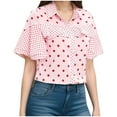 thumbnail image 1 of Summer Shirts for Women Polka Dot V Neck Button T-Shirt Loose Fit Casual Business Work Blouse Basic Tee, 1 of 7