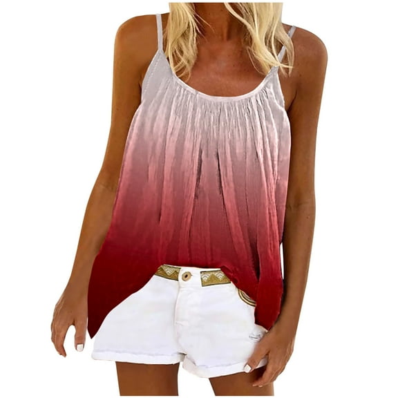 Summer Shirts for Women Trendy Gradient Spaghetti Strap Cami Tops Crewneck Casual Loose Ladies Going out Tees