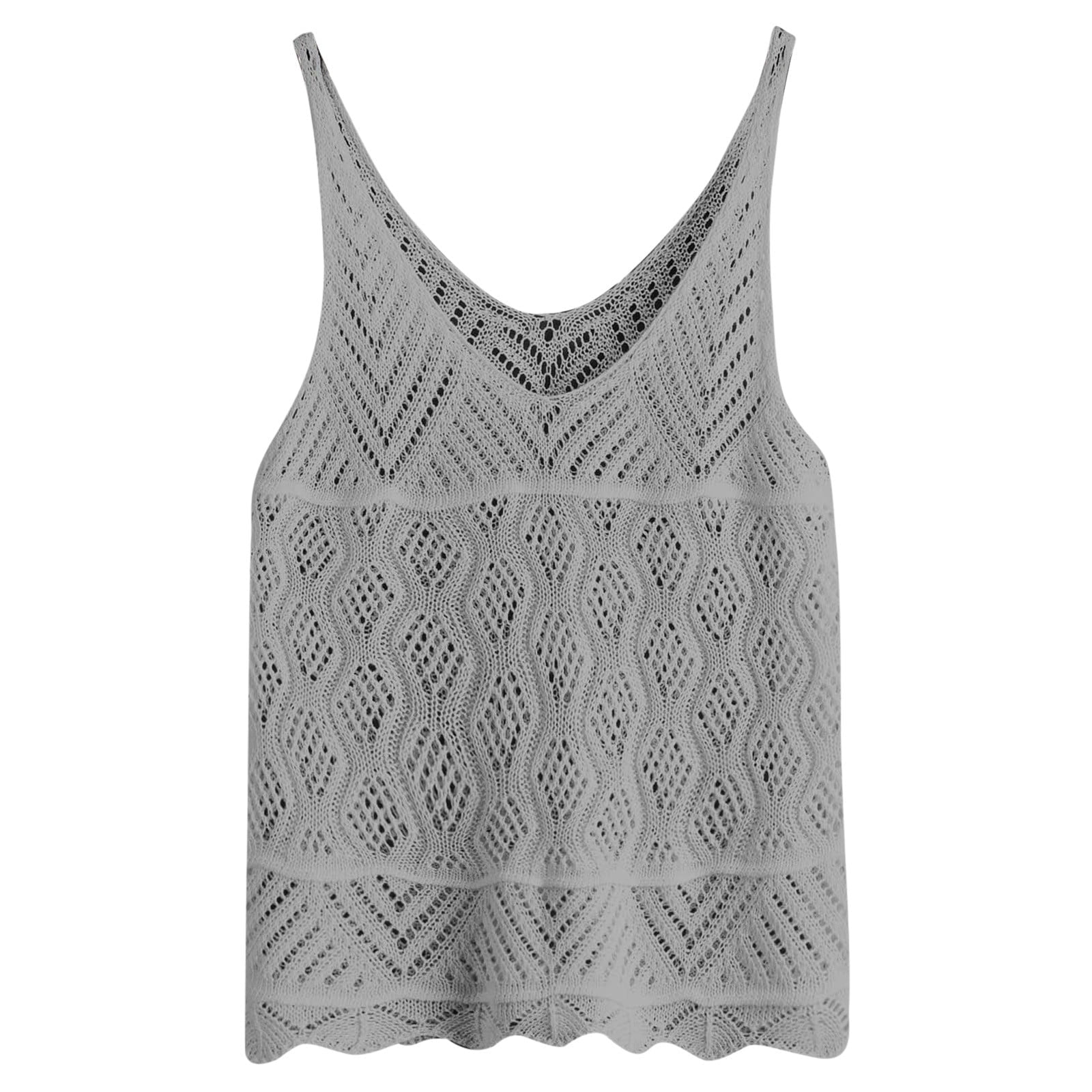 Summer Shirts for Women V Neck Crochet Knit Tank Tops Loose Hollow