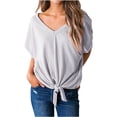 thumbnail image 1 of Summer Shirts for Womens Fashion Plus Size Casual Oversize Solid V-neck Puff Sleeve Short Sleeved Blouse T-shirt, 1 of 6