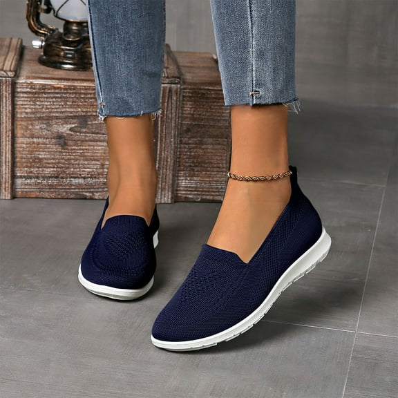Summer Shoes,Walking Sneakers for Women,Woven Mesh Sneakers,Women's Mesh Walking Shoes Slip-on Sneakers,Non-Slip Breathable Athletic Comfortable Lightweight Flat Loafer Nurse Shoes,Royal Blue,8