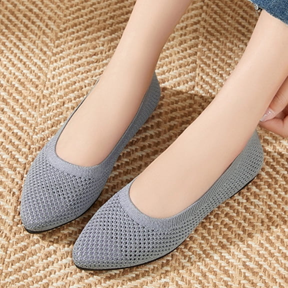 Summer Shoes for Women,Dress Flats for Women,Pointy Toe Flats for Women,Womens Flats,Womens Flat Shoes Classic Pointed Toe Flats Knitted Dress Shoes Soft Flats for Woman Comfortable Dressy,Gray,6