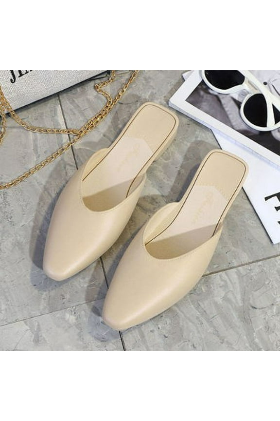 Summer Shoes for Women,Flat Dress Shoes for Women,Women's Flats,Mules for Woman Comfortable Pointed Toe Backless Loafers Flat Mule Business Casual Shoes Slides Slip on,Beige,7.5