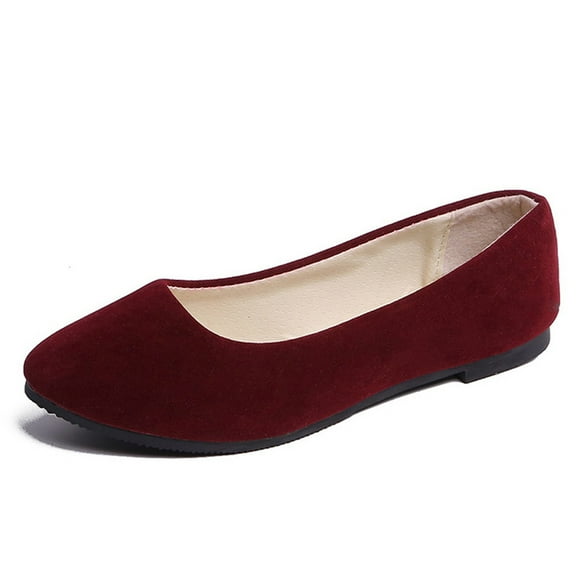Summer Shoes for Women Wide Width Women Girls Solid Women's Round-Toe Ballet Flat Dress Shoes Slip On Flat Shallow Comfort Casual Single Shoes Wine 10