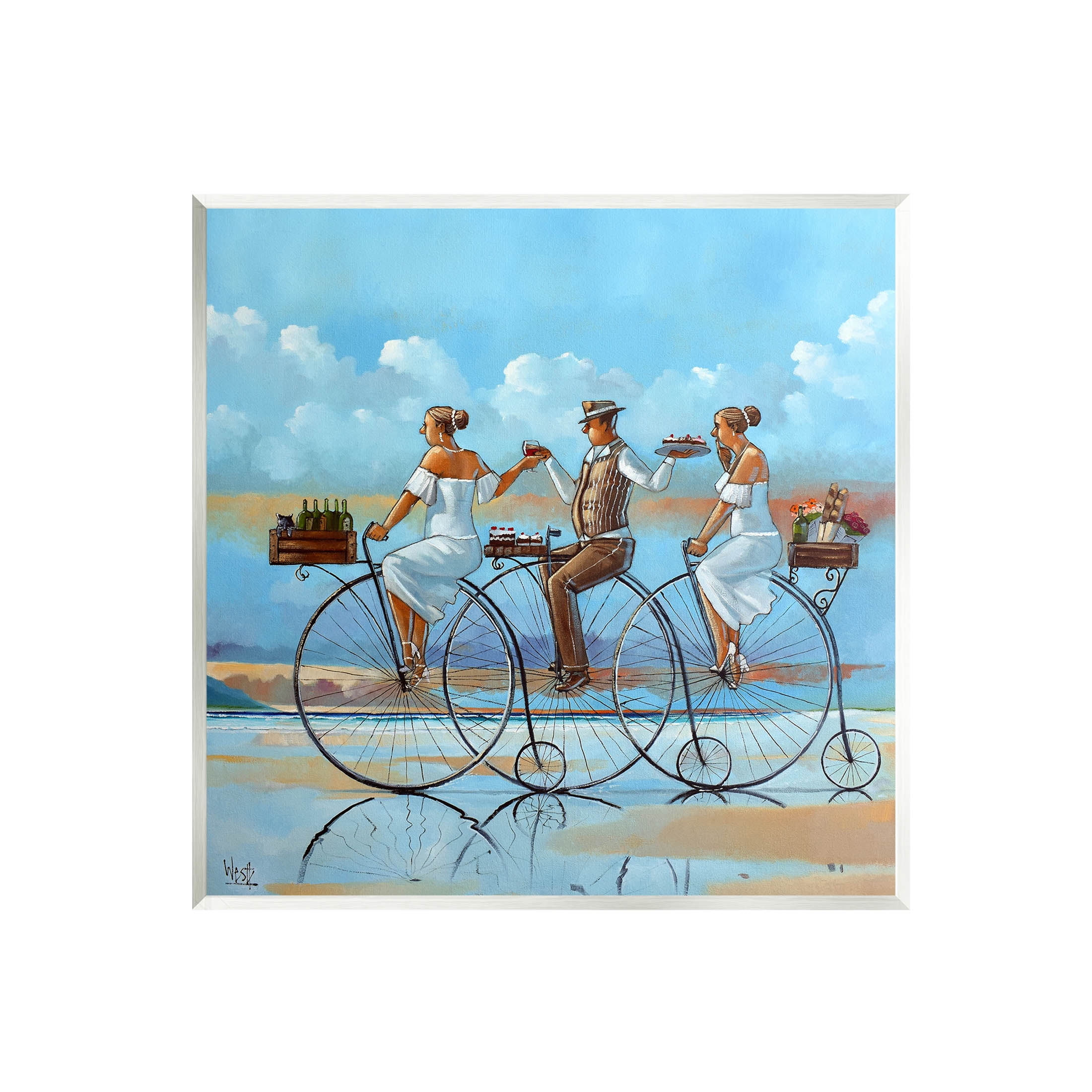 Summer Shore Bicycle Ride Coastal Painting Unframed Art Print Wall Art ...