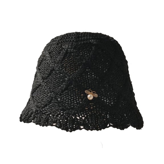 Summer Short Brim Faux Pearls Decor Hat Women Outdoor Rhombus Texture Fisherman Hat
