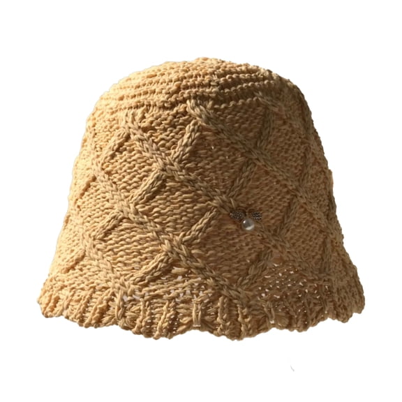 Summer Short Brim Faux Pearls Decor Hat Women Outdoor Rhombus Texture Fisherman Hat