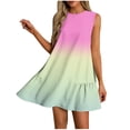 thumbnail image 1 of Summer Short Dress Womens Trendy Casual Gradient Color Sundress with Pockets Pleated Swing A-line Tank Dresses (S, Purple), 1 of 7