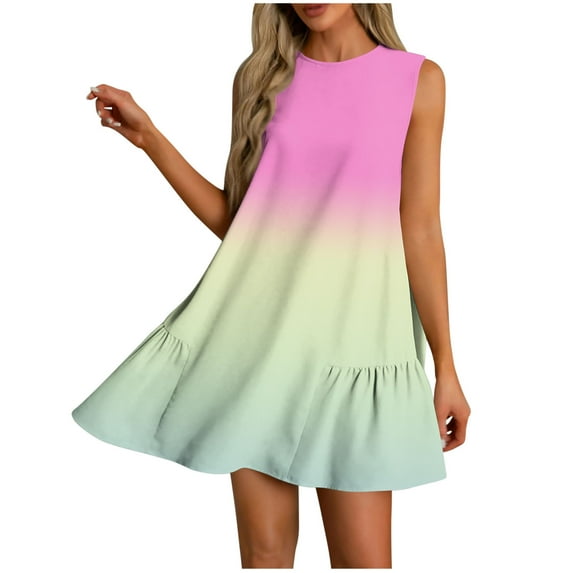 Summer Short Dress Womens Trendy Casual Gradient Color Sundress with Pockets Pleated Swing A-line Tank Dresses (S, Purple)