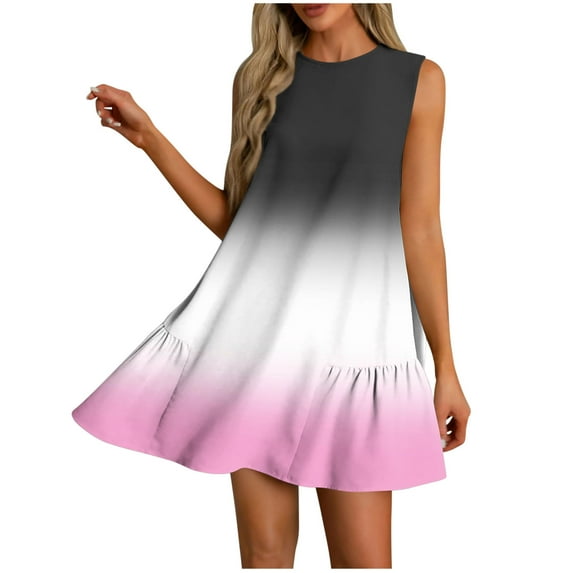 Summer Short Dress Womens Trendy Casual Gradient Color Sundress with Pockets Pleated Swing A-line Tank Dresses (XL, Pink 01)