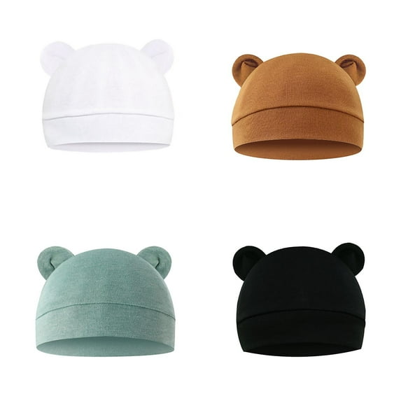 Summer Short Sleeve Baby Hats for Kids Black 4 Pieces Newborn Hat Bear Ears Infant Caps Boy Girl Toddler 0 6 Months