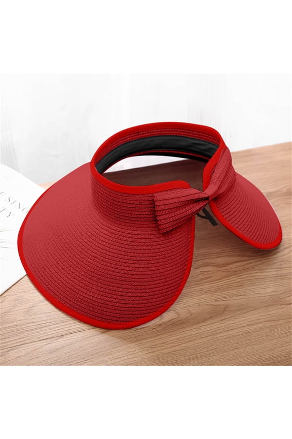Summer Short Sleeve Beach Foldable Sun Hats for Women Red Visor Wide Brim Straw Visors Womens Roll Up Hat