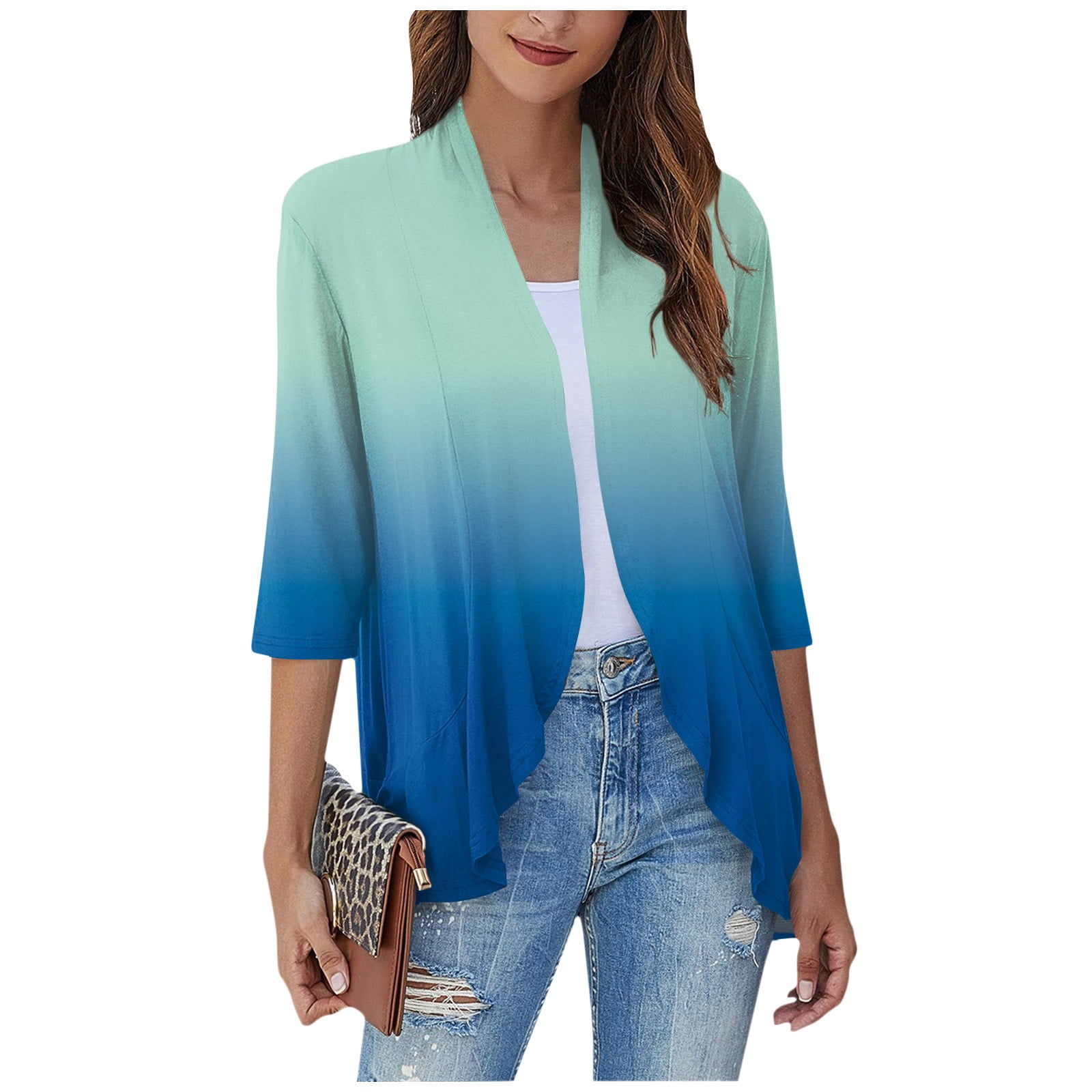Yihaojia Women's Lightweight Open Front Cardigan - Soft 3/4 Sleeve Drape Cardigan For Fall & Casual Wear