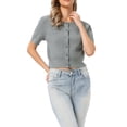 thumbnail image 1 of INSPIRE CHIC Summer Short Sleeve Cardigans Sweater Casual Cable Knit Button Down Crewneck Lightweight Sweater Tops XS Grey, 1 of 6