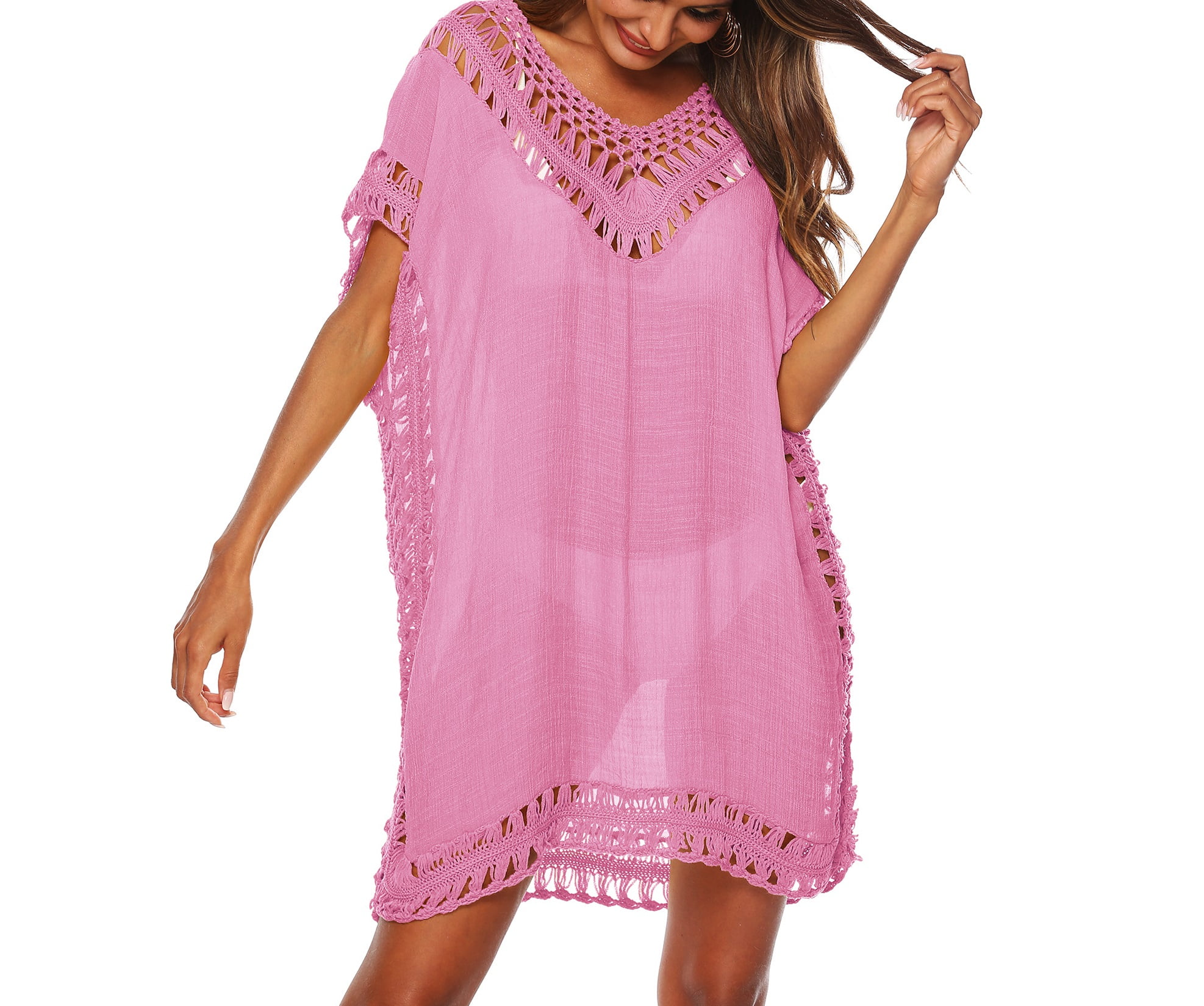 Summer Short Sleeve CoverUps Women Bathing Suit Bikini Cover Up Beach