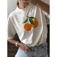 thumbnail image 1 of [Summer Short Sleeve Crew Neck] Orange Print Crew Neck T-shirt, Short Sleeve Casual Top For Summer & Spring, Women's Clothing, 1 of 3