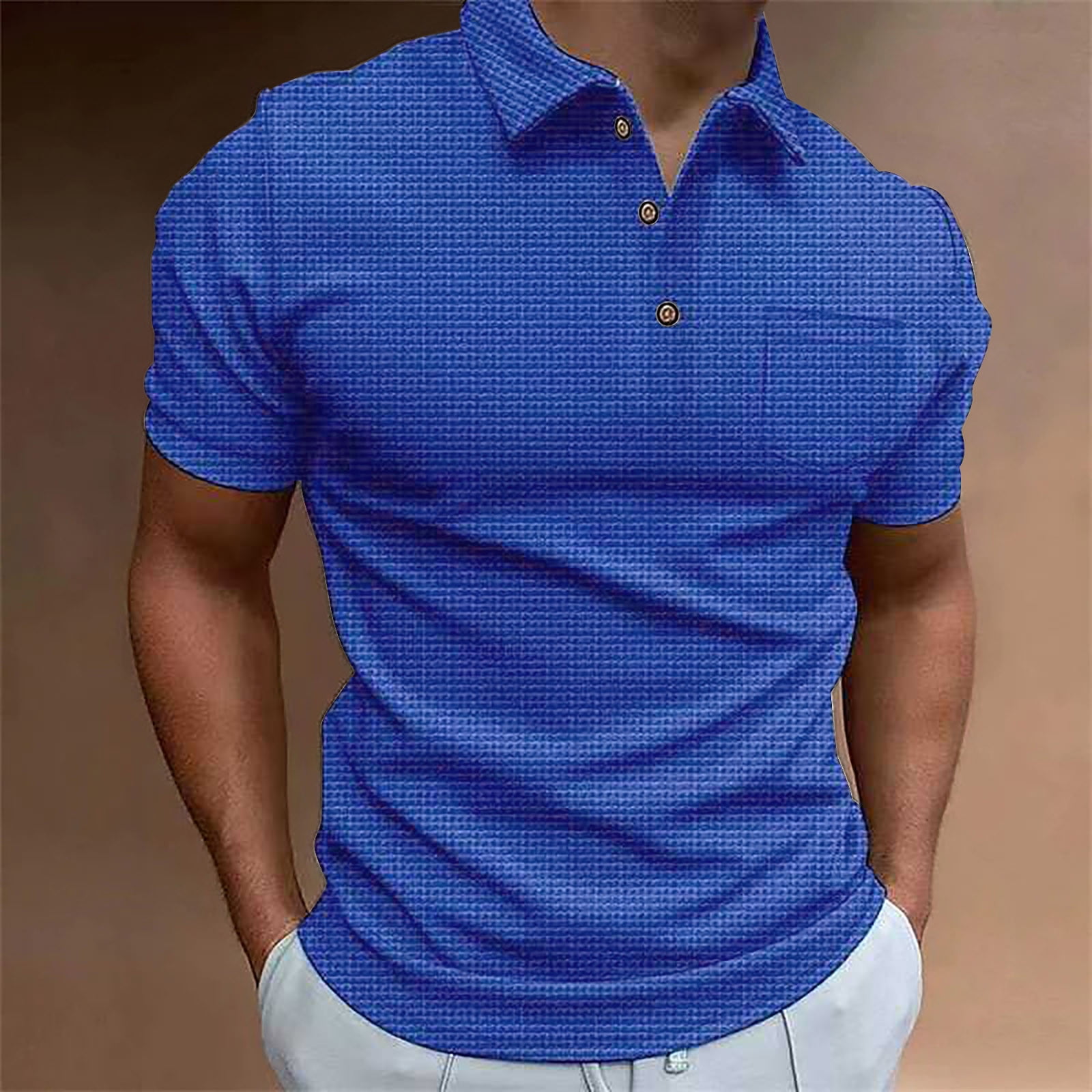 Summer Short Sleeve Going Out Polo Shirts for Men Blue Mens Waffles