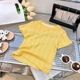 thumbnail image 1 of Summer Short Sleeve Grid Round Neck Breathable Girls Solid Casual Tee For Toddler KidsYellow5-6 Years, 1 of 3