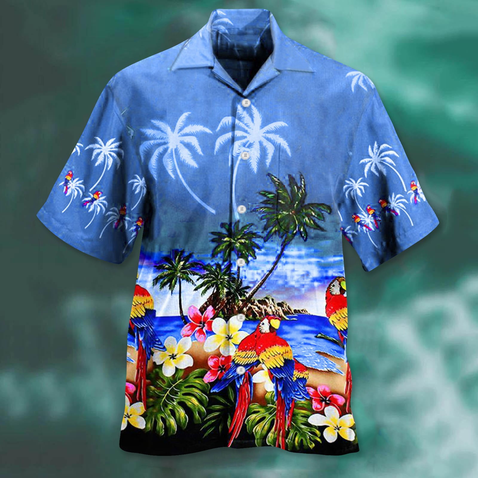 Summer Short Sleeve Hawaiian Loose Fit Beach Shirts for Men Blue Men's Spring/summer Fashion