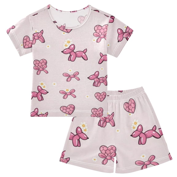 Summer Short Sleeve Pajama Sets Balloon Daisy Dog Pattern Patterns Sleepwear Nighty 95% Cotton (5-14Y)