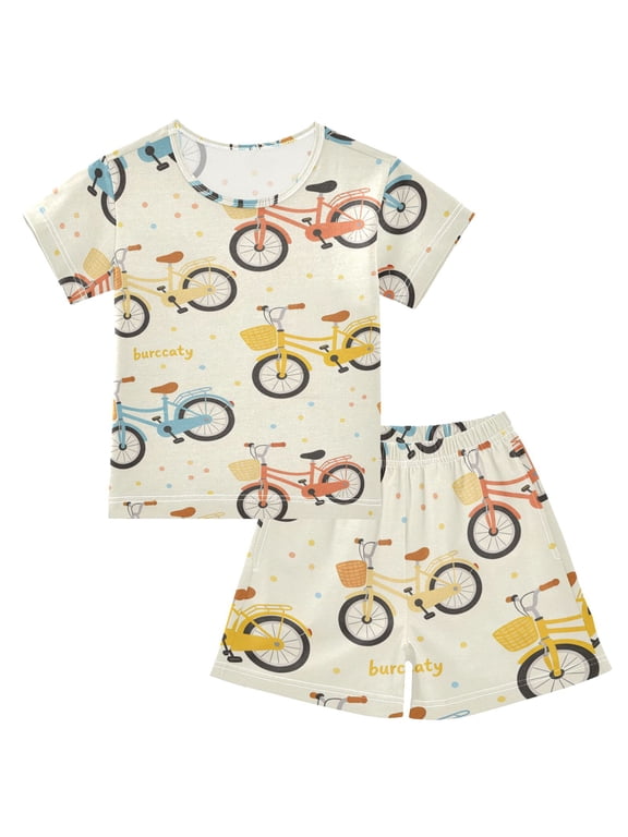 Summer Short Sleeve Pajama Sets Bike Patterns Sleepwear Nighty 95% Cotton (5-14Y)