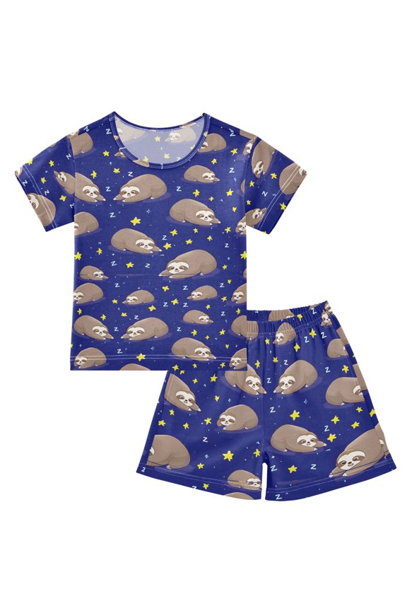 Summer Short Sleeve Pajama Sets Brown Koala Patterns Sleepwear Nighty 95% Cotton (5-14Y)