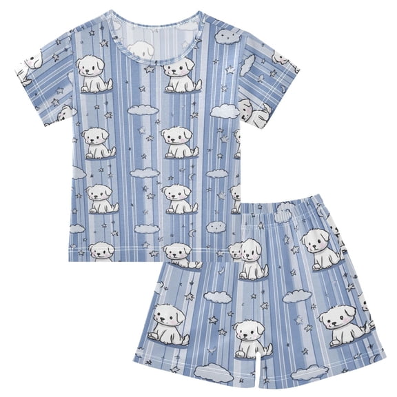 Summer Short Sleeve Pajama Sets Cute Cartoon Puppy Patterns Sleepwear Nighty 95% Cotton (5-14Y)