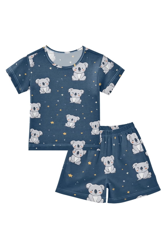 Summer Short Sleeve Pajama Sets Cute Koala Patterns Sleepwear Nighty 95% Cotton (5-14Y)