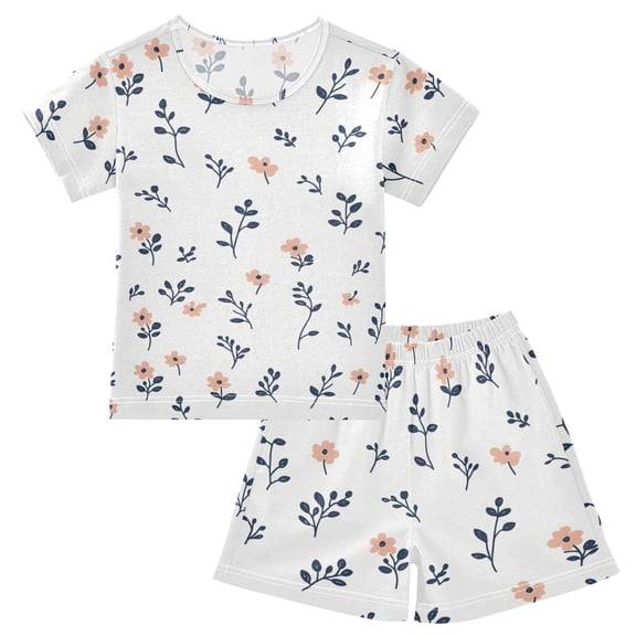 Summer Short Sleeve Pajama Sets Cute Small Floral Their Colors Patterns Sleepwear Nighty 95% Cotton (5-14Y)