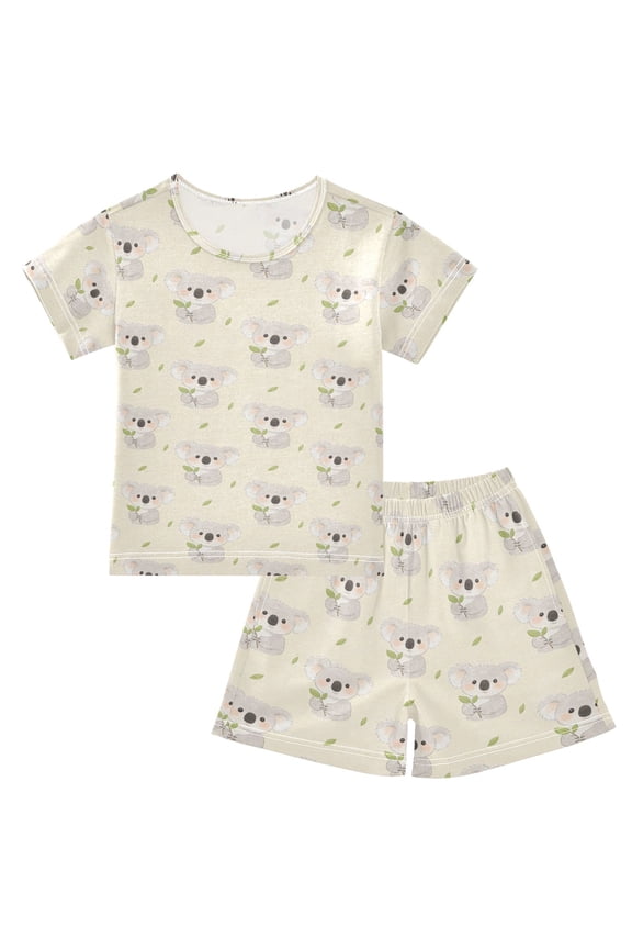 Summer Short Sleeve Pajama Sets Koala Leaf Patterns Sleepwear Nighty 95% Cotton (5-14Y)