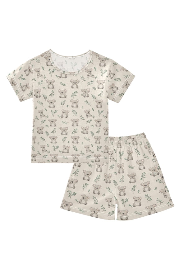 Summer Short Sleeve Pajama Sets Koala Patterns Sleepwear Nighty 95% Cotton (5-14Y)
