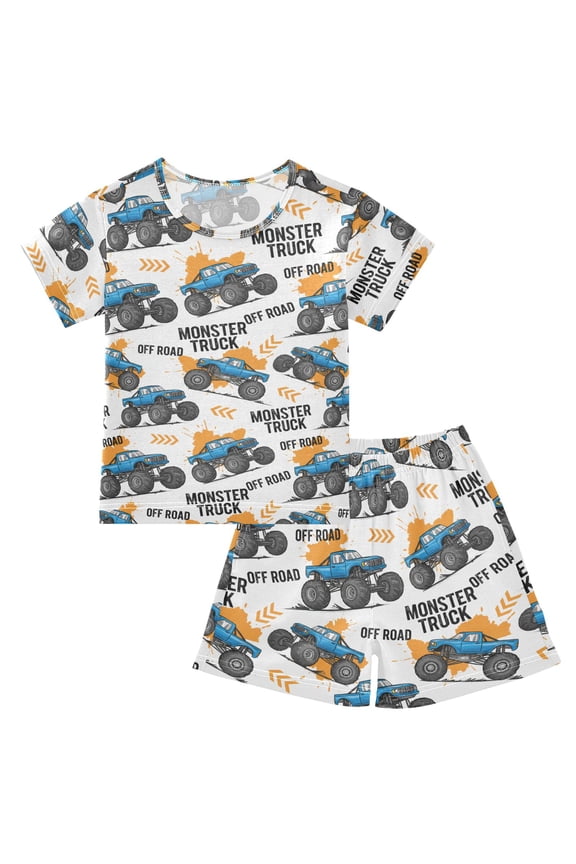 Summer Short Sleeve Pajama Sets Monster Truck Car Patterns Sleepwear Nighty 95% Cotton (5-14Y)