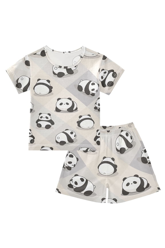 Summer Short Sleeve Pajama Sets Panda Pattern Patterns Sleepwear Nighty 95% Cotton (5-14Y)