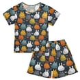 thumbnail image 1 of Summer Short Sleeve Pajama Sets Rabbit Heart Patterns Sleepwear Nighty 95% Cotton (5-14Y), 1 of 7