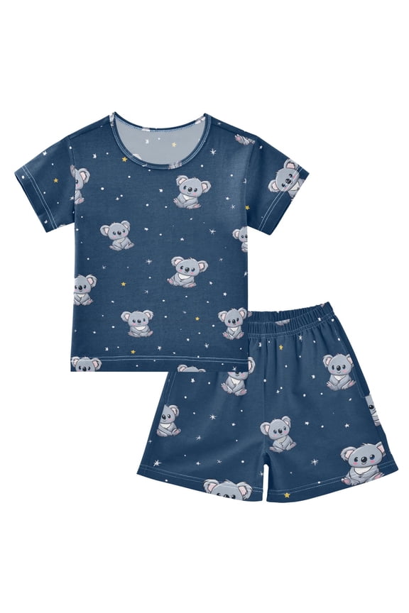 Summer Short Sleeve Pajama Sets Star Koala Patterns Sleepwear Nighty 95% Cotton (5-14Y)